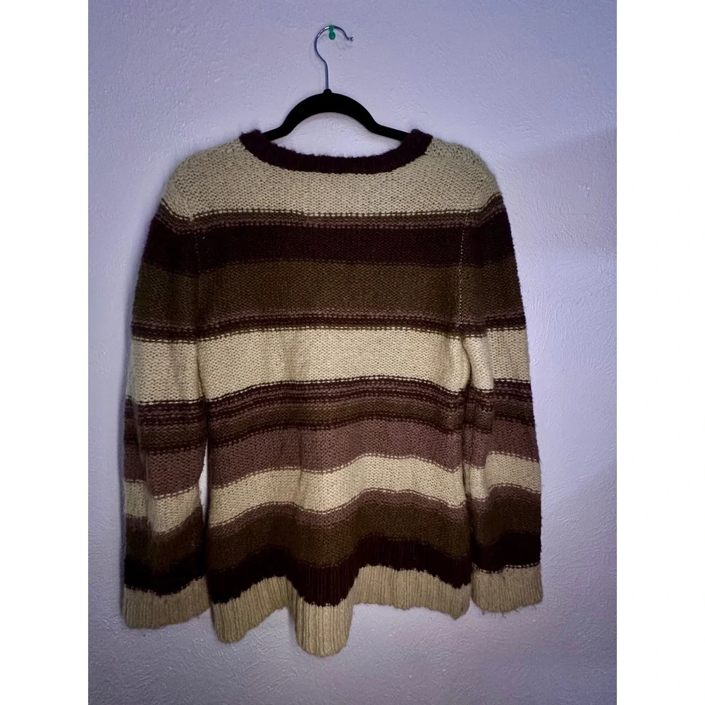 Natural Reflections Sweater striped brown green Size Medium - Picture 3 of 4